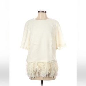 Banana Republic cream fringed short sleeve blouse size small NWOT